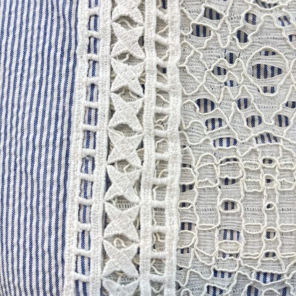 London Times sleeveless seersucker embroidered lace blue dress 10P - Picture 3 of 7